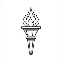 Wall Mural - Black and white torch with flame and symbolizing line art vector