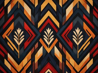 Poster - Luxurious geometric patterned fabric design with sophisticated Art Deco revival style  Elegant ornate and stylish textile pattern background for high end interior fashion or home decor