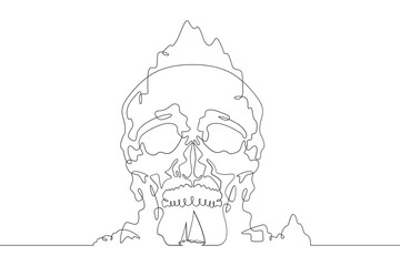 Poster - rock in the shape of a skull. yacht near the sea cliff. ship. skull.mountain seascape.one continuous