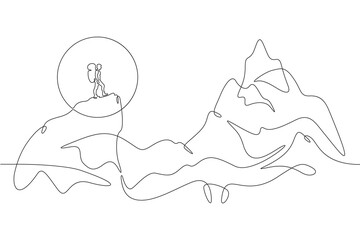 Poster - silhouette of a tourist against the rising sun. man on top of a mountain. mountain landscape.nature 