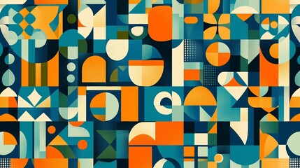 Poster - Vibrant Geometric Abstract Artwork Featuring Bold Colors and Shapes on a Dark Background