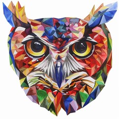 Wall Mural -  watercolor painting of a cubism owl, on isolated white background