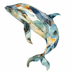 Wall Mural - watercolor painting of a cubism whale, on isolated white background