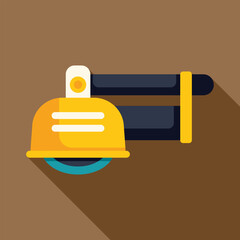 Poster - Angle grinder cutting machine with yellow protective cover and handle on brown background