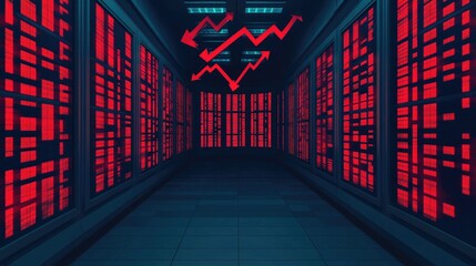 Poster - Digital of a ticker board showing red numbers and downward arrows representing a market crash and declining financial values