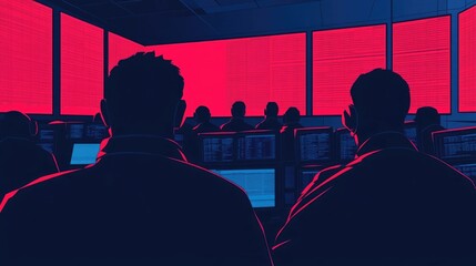 Poster - Chaotic depicting a market floor in turmoil as traders react to plummeting and a market crash situation  The image showcases the financial uncertainty volatility