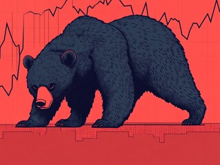 Poster - A depicting a bear forcefully pushing down a market graph symbolizing a bearish trend and a market crash in the world of finance and investment analysis