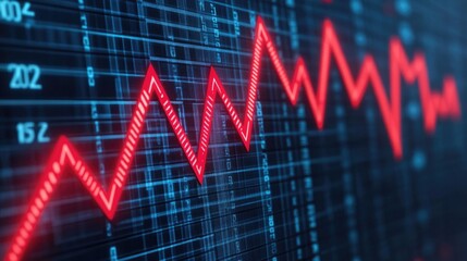Poster - Declining Market Ticker with Falling Numbers and Downward Trending Red Arrows Depicting a Financial Market Crash or Economic Recession