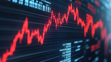 Poster - of a Falling Market Ticker Display with Declining Numbers and Prominent Red Downward Pointing Arrows Depicting a Bearish Financial Trend and Market Crash