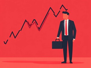 Poster - Cartoon of a Financial Advisor Holding a Briefcase with a Crashing Chart Representing the Market Crash and Economic Distress