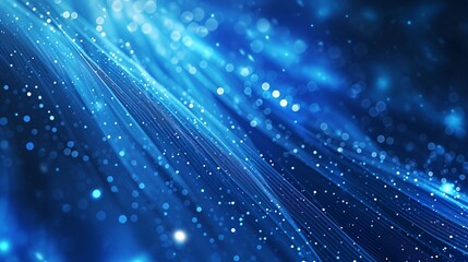 Poster - Abstract Blue Light Streaks and Glowing Particles Background
