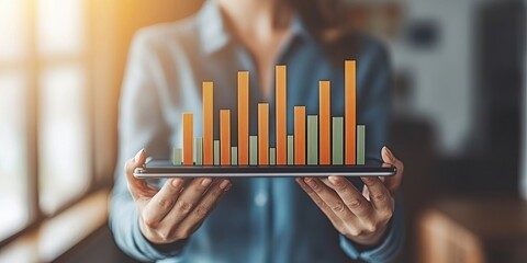 Poster - Person Holding a Tablet with a Bar Graph Displayed