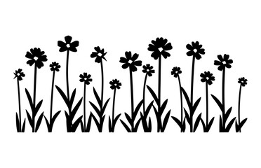 Wall Mural - Wildflower Meadow Silhouettes Vector, Meadow Flower Black Silhouette Clipart