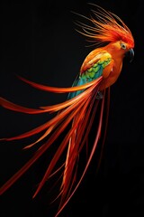 Wall Mural - Golden conure parrot posing on black background