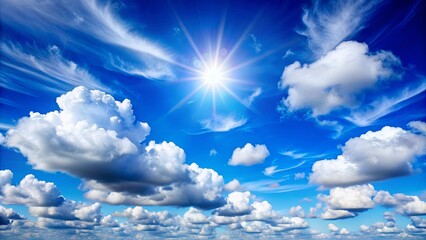 Poster - Blue sky with fluffy white clouds on a sunny day, sky, clouds, nature, weather, atmosphere, fluffy, white, blue, sunny