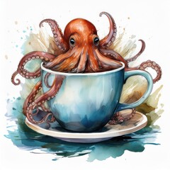 Wall Mural - Octopus in Coffee Cup