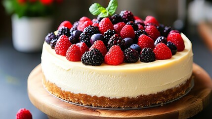 Wall Mural - Classic cheesecake topped with berries