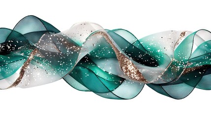 Wall Mural -   A clear picture of a green-white ribbon, adorned with glittering golden sequins on top