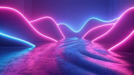 Wall Mural - Curved neon layers overlapping in a surreal manner