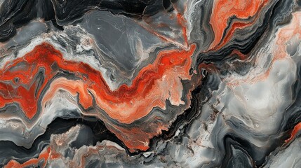 Poster - Abstract Swirling Pattern in Orange, Black, and Gray