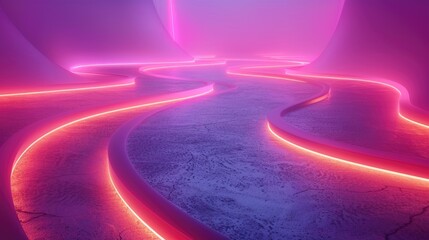 Poster - Curved neon layers overlapping in a surreal manner