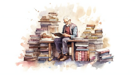 Wall Mural - Librarian Watercolor Style