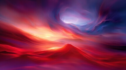 Wall Mural -   Red, blue, purple sky, mountain in foreground, white cloud in center