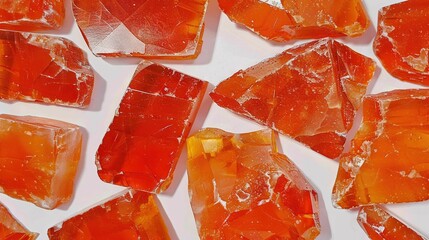 Wall Mural -   A cluster of orange glass shards laid atop a white counter, adjacent to a broccoli floret