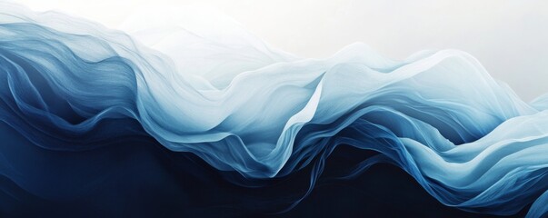 Abstract blue and white flowing waves art