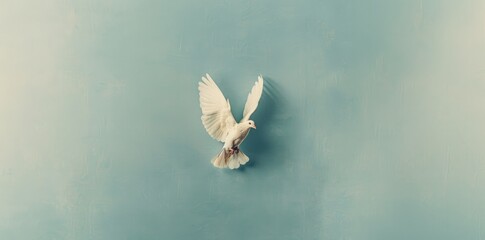 Poster - International Day of Peace. Dove flying in the air on blue background.