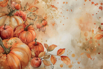 Sticker - Autumn pumpkins watercolor background