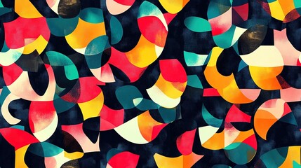 Wall Mural - Abstract Colorful Geometric Pattern with Curved Shapes on a Dark Background