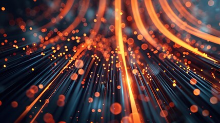 Poster - a close-up view of fiber optic cables with light passing through them. These cables represent high-speed data transmission. copy space for text.