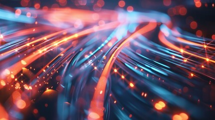 Poster - a close-up view of fiber optic cables with light passing through them. These cables represent high-speed data transmission. copy space for text.
