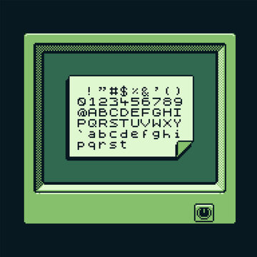 Game boy interface, pixel art design, message, retro 80s console gaming app, video game, flat style, old school computer graphic design, 8-bit sprite, game assets, vector illustration.