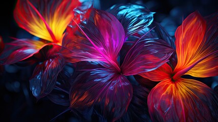 Poster - Collage of colorful neon tropical leaves, wallpaper, textured background  