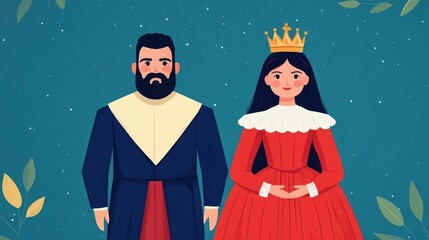 Wall Mural - A prince and princess working together to solve a royal mystery within the lavish and ornate setting of a storybook castle  The flat design features fantasy and fairytale elements