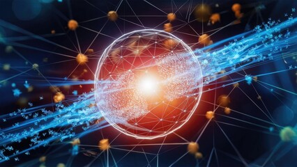 Poster - Animated digital data transfer in a network backdrop showcasing advanced technology concepts social connections rapid internet connectivity and flowing blue stars
