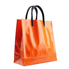 A vibrant orange shopping bag with sleek black handles, perfect for retail and promotional use. transparent background