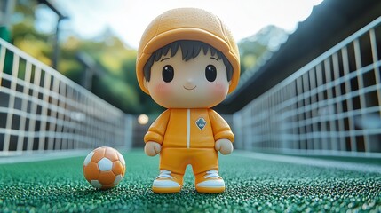 240801 38. Adorable clay young boy with sports uniform, full body, facing front, very small dot black eyes style, practicing discus throw technique in cage, colorful, color 3D clay icon, Blender 3D,