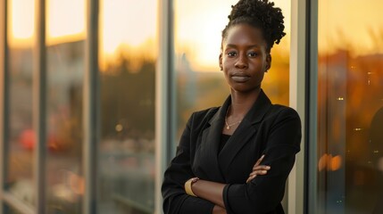 Wall Mural - Confident African American business woman with arms crossed 