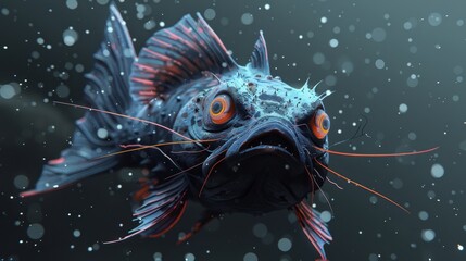 deep sea creature with large eyes and spiky fins