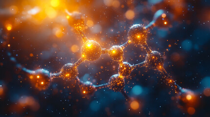 Poster - Luminous 3D Visualization of Molecular Structure with Glowing Atoms on Dark Background