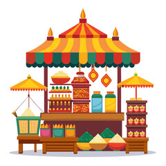 diwali market stalls detailed vector illustration