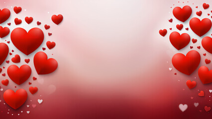 Wall Mural - Valentines love day background banner abstract panorama background with red hearts