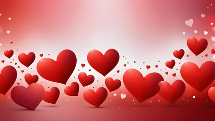 Wall Mural - Valentines love day background banner abstract panorama background with red hearts