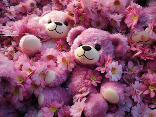 Wall Mural - Tie-Dye Teddy Bear in pink flowers