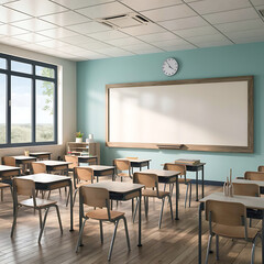 View of 3d modern empty classroom interior design by AI generative