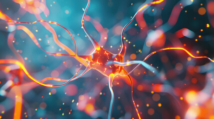 Poster - Watch as glowing neurons light up the brains complexity in this vibrant, cartoonstyle 3D illustration of neural activity.