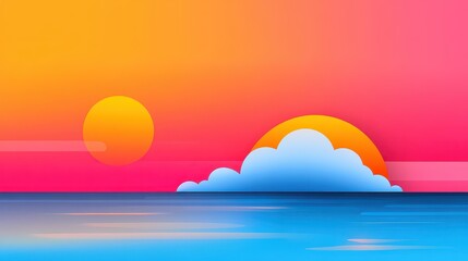 Sticker - A serene sea reflects a stunning light display, showcasing ethereal colors and beautiful water textures in a flat design.